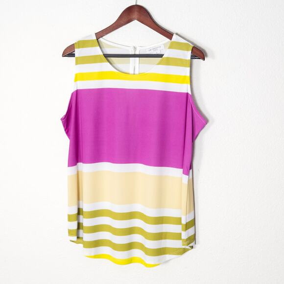 Liz Claiborne Tops - Liz Claiborne Women's Top Purple Yellow Stripe Modcore Dopamine Colorblock 1X